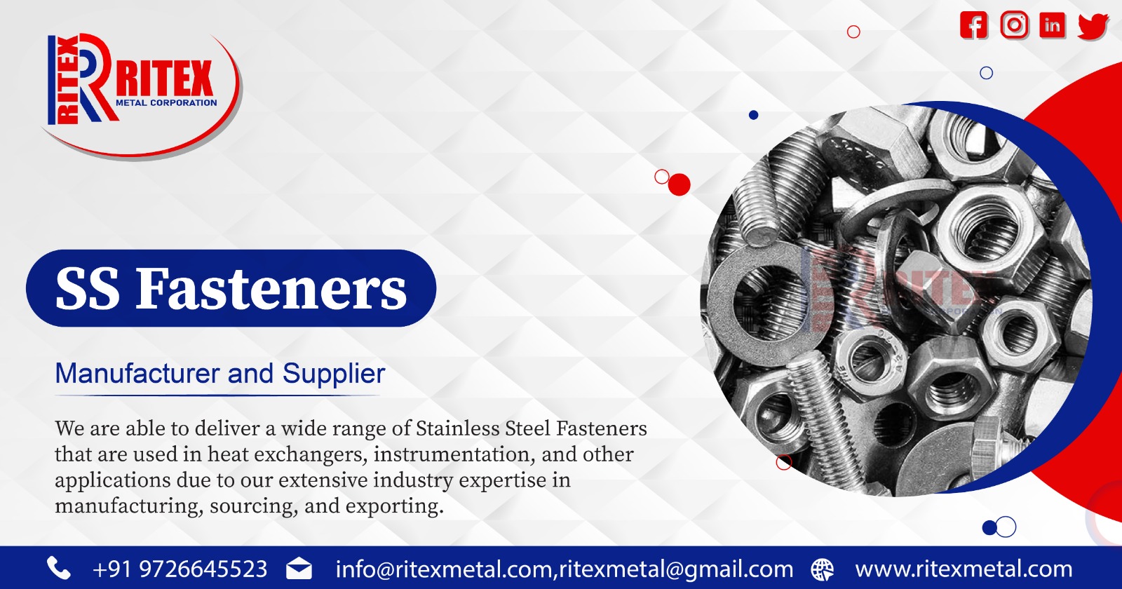 SS Fasteners Suppliers in Ahmedabad, Gujarat, India Ritex Metal